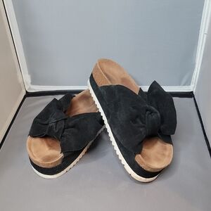 Women's Black Suede Bow Slide Platform Sandals JEFFREY CAMPBELL sz 38